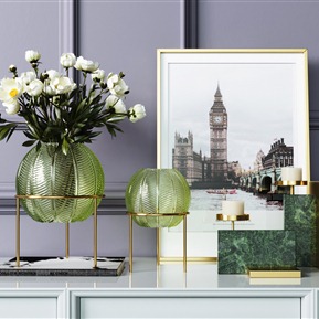 现代 摆件组合 创意球形玻璃花瓶摆件