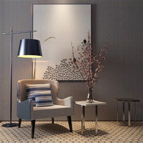 现代 单人沙发 椅子落地灯装饰画组合