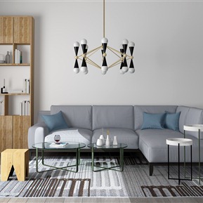 现代 沙发茶几组合 沙发书柜吊灯组合
