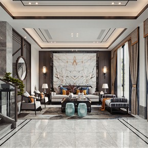 新中式 客厅 别墅客厅餐厅