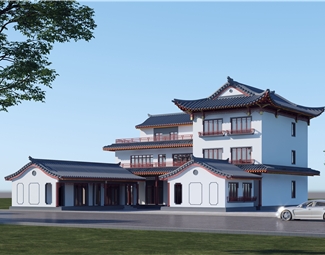 新中式徽派建筑门头3d模型下载-3d溜溜网