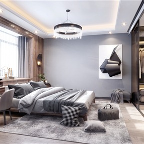 现代 卧室 黑白灰卧室衣帽间