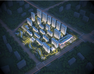 现代 鸟瞰图 小区夜景鸟瞰
