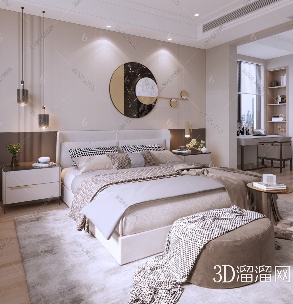 现代卧室模型3d模型下载】_轻奢现代卧室模型3d模型素材下载_3d溜溜网