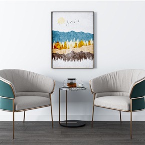 现代 休闲椅 金属布艺单椅圆几摆件组合