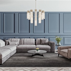 现代 沙发茶几组合 转角布艺沙发