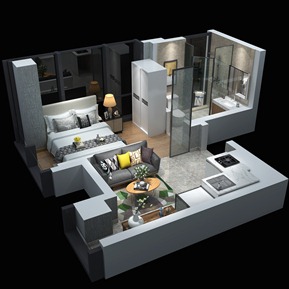 现代 鸟瞰图 客厅整体鸟瞰