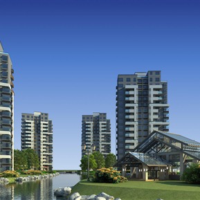 现代 住宅区 水景小区住宅