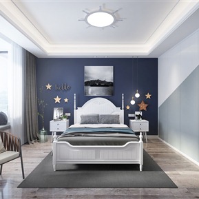 美式 儿童房 儿童房摆件双人床品单椅组合