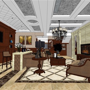 美式 客厅 客厅吧台家具组合