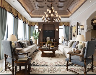 美式客厅组合沙发