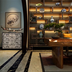 新中式 博古架  书桌组合