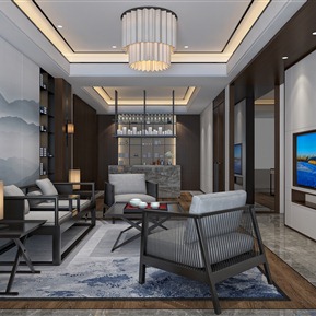 新中式 客厅 别墅书房会客厅茶水台