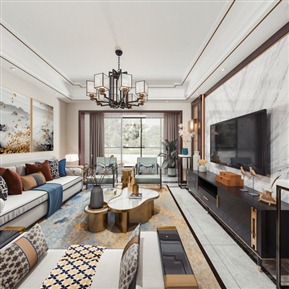 新中式 客餐厅 客厅餐厅全景