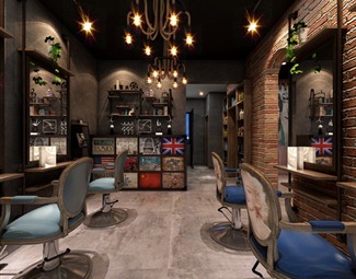 工业LOFT理发店全景图
