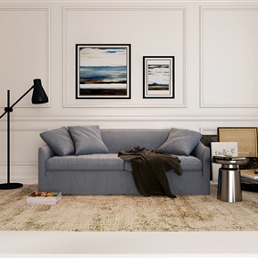 现代 双人沙发 简约沙发边几摆设品组合