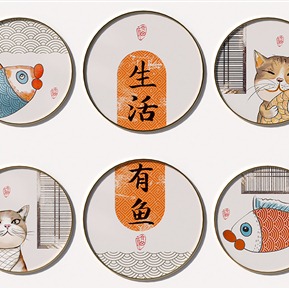 新中式 圆框画 抽象艺术装饰画