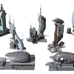 后现代 建筑 科幻城市朋克机械建筑