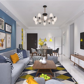 北欧 客厅 餐厅 沙发 电视柜 吊灯 餐桌椅 摆件