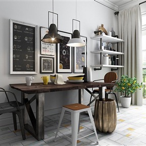 美式 餐桌椅组合 桌椅架子橘子树组合