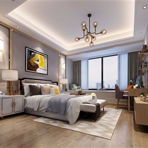 现代 卧室 卧室床床头柜装饰画组合