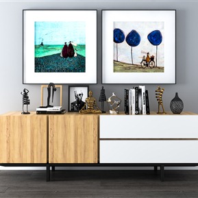 现代 电视柜 装饰柜 边柜 装饰画 装饰品组合