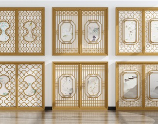 新中式实木门窗花格3d模型下载