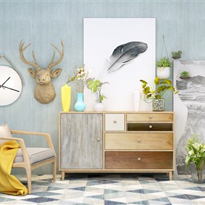 北欧 边柜 摆件装饰画 装饰画 餐边柜 摆件组合