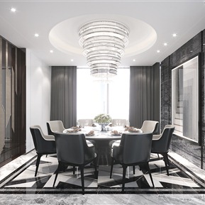 现代 餐厅 别墅客厅餐厅