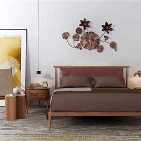 北欧 双人床  床休闲椅装饰画吊灯组合