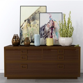 新中式 边柜 装饰柜 装饰画 装饰品组合