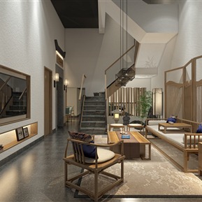 新中式 复式客厅 别墅地下层