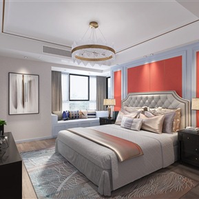 现代 卧室 主卧室双人床品吊灯摆件饰品组合