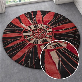 现代黑色手工打结植绒羊毛地毯 圆形地毯 VR