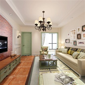 田园 客餐厅 客厅餐厅全景图