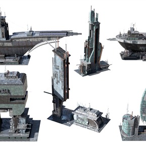 后现代 建筑 钢铁重金属科幻城市 朋克机械建筑