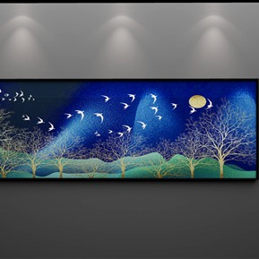 现代 风景画 简约景山水发财树装饰画