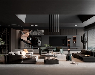 现代 Minotti 复式客厅