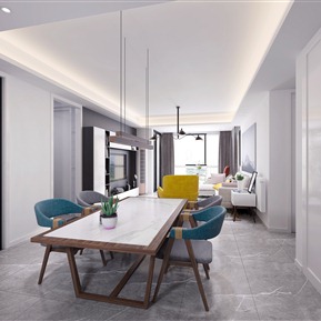 北欧 餐厅 客厅 餐桌椅 沙发组合 吊灯 摆件 饰品