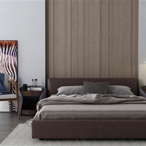 北欧 背景双人床  床休闲椅组合