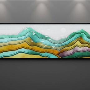 新中式 风景画 意境金色山水景简约客厅装饰画