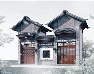 中式中式青砖建筑