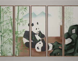 新中式熊猫装饰画