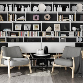 现代 书柜 装饰架装饰品书柜休闲椅子组合