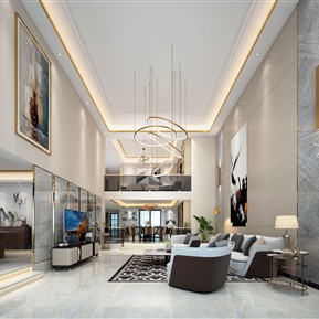 现代 复式客厅 中空复试客厅餐厅