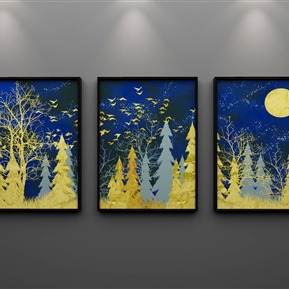 现代 风景画 简约抽象金色芭蕉叶晶瓷画装饰画