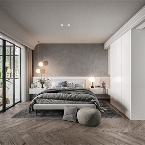 现代 卧室 主卧室 双人床品组合