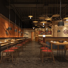 新中式 餐厅 农耕餐厅夯土墙