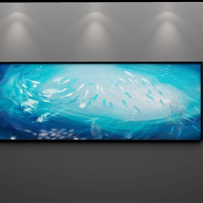 现代 装饰画 创意抽象群鱼客厅晶瓷画沙发装饰画