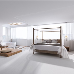 现代 客房 酒店客房 套房 主  双人床 泡茶桌椅